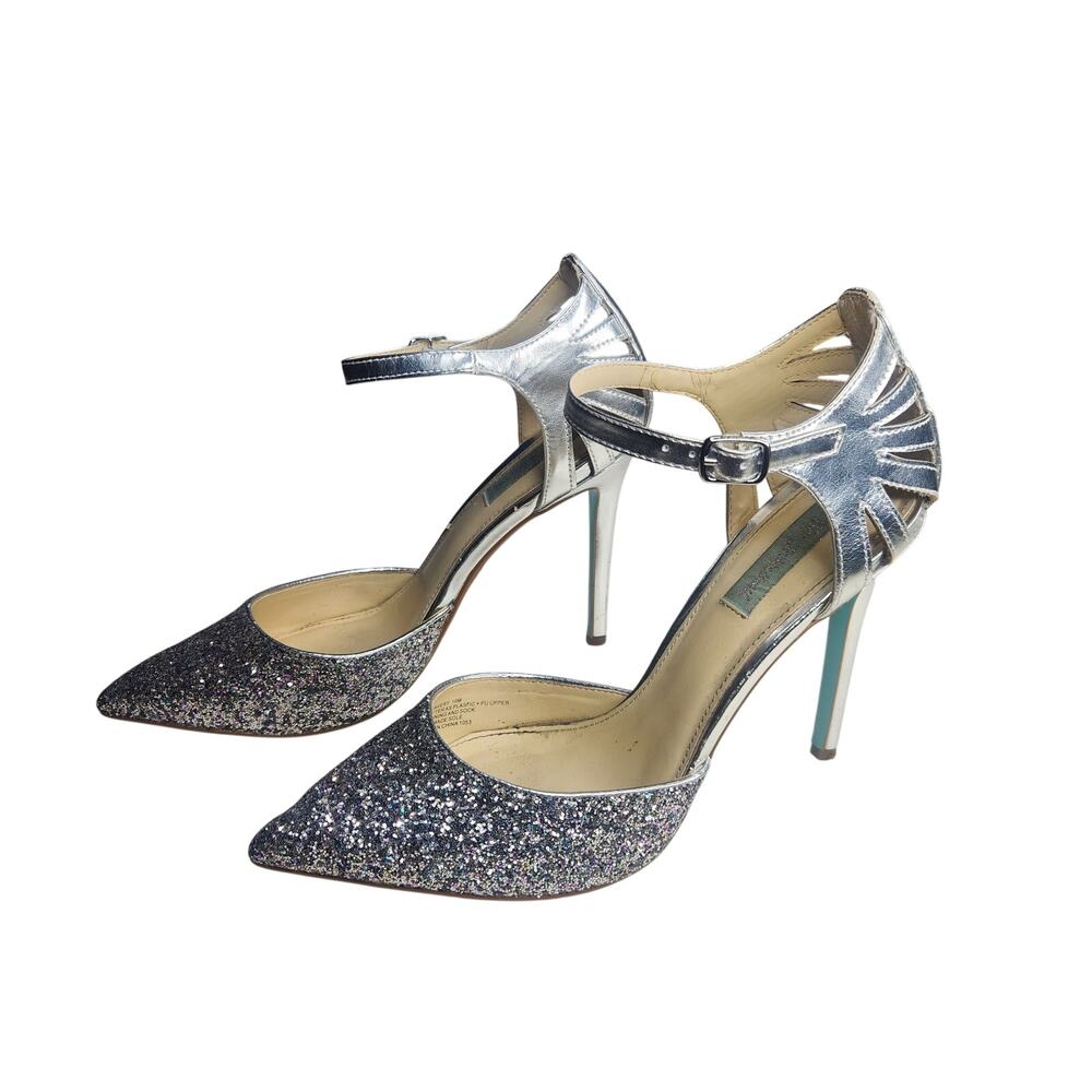 Betsey Johnson Avery Silver Glitter High Heel Shoes Pumps Event 10M
